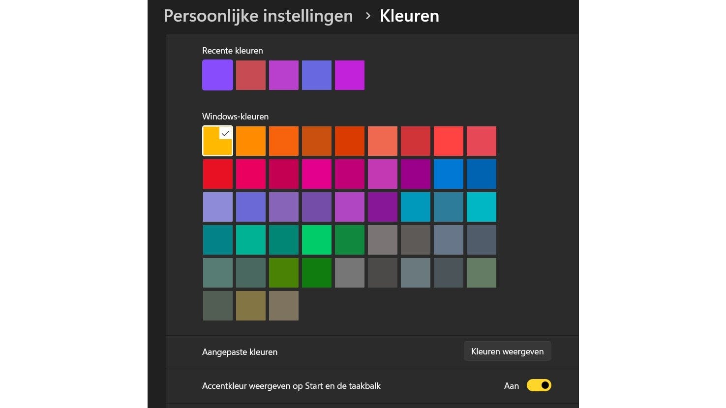 Je kunt de taakbalk ook een kleurtje geven.