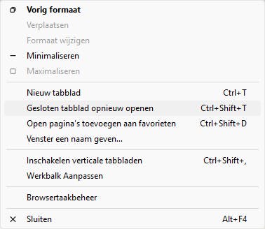 Het is altijd mogelijk om een gesloten tabblad te heropenen.
