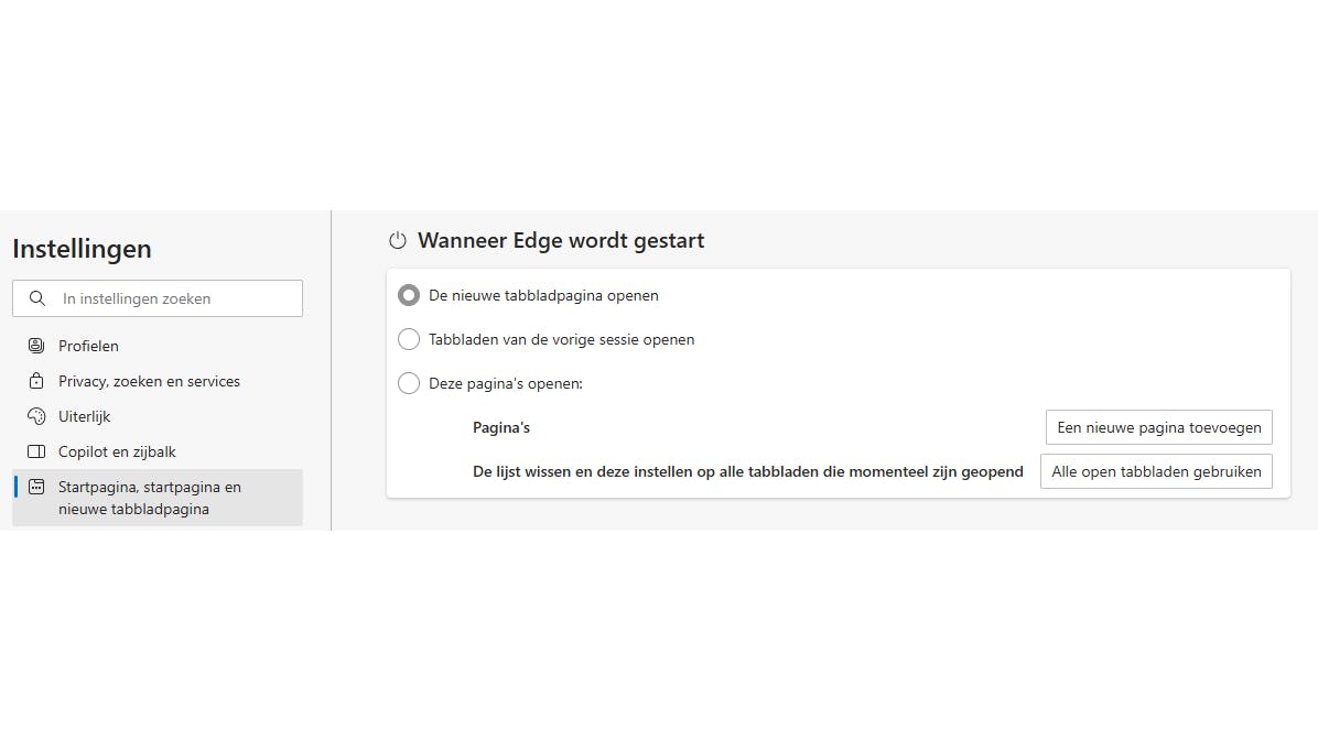 Je kunt Edge zo instellen dat het programma opent met de tabbladen van vorige sessie.