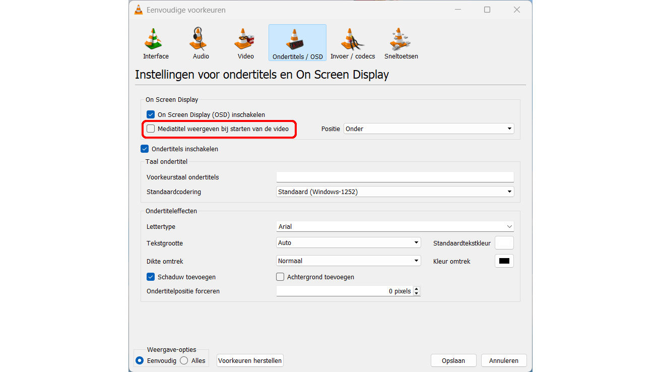 Zorg dat de mediatitel niet in beeld komt.