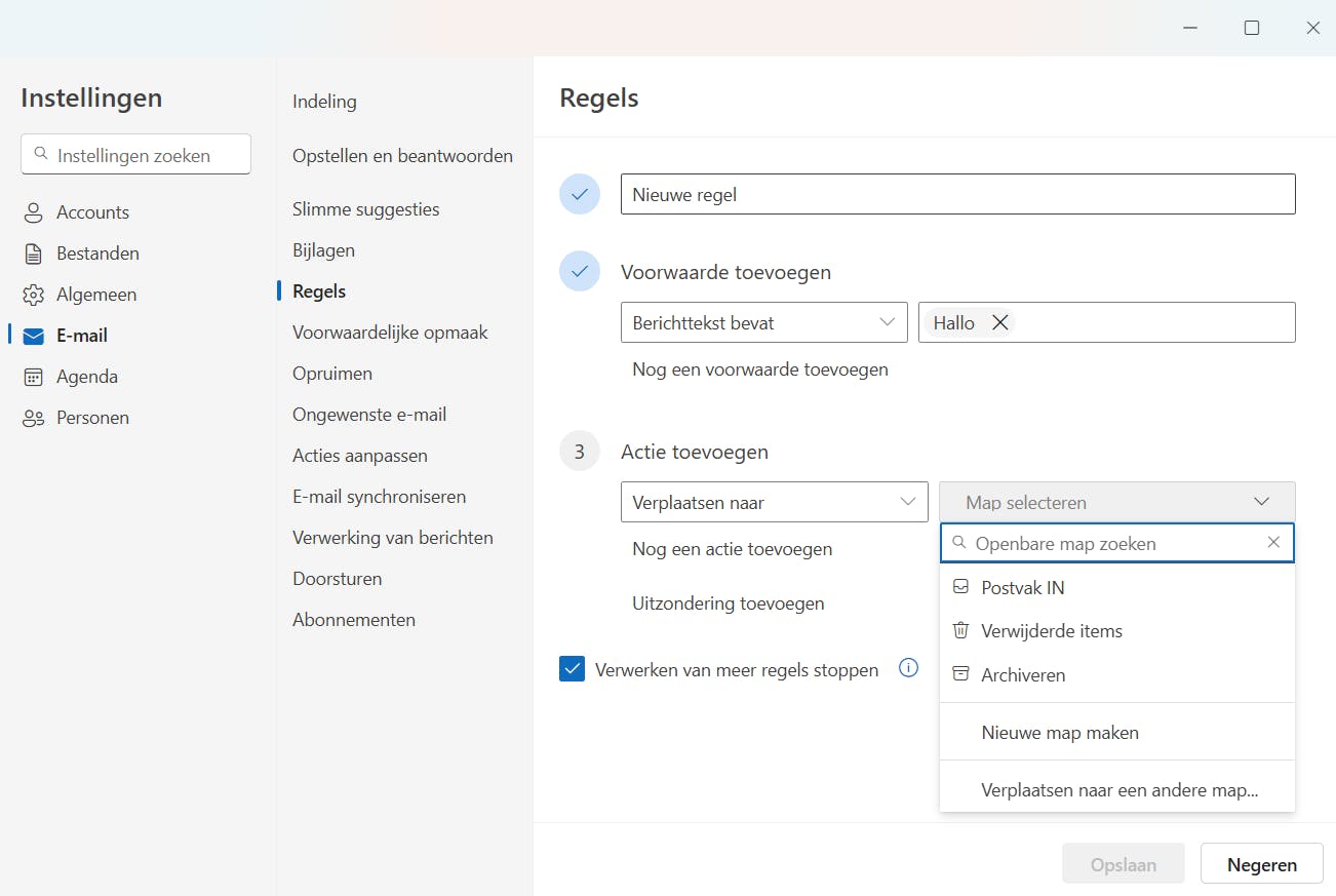 Met regels kun je automatisch bepaalde taken laten uitvoeren.