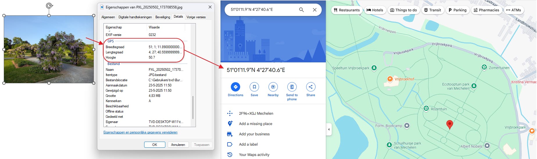 De meeste smartphones en camera’s leggen standaard ook de gps-coördinaten van je foto’s vast.