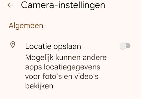 Je kunt in Android via de camera-app aangeven dat je de locatie (niet) wilt opslaan.