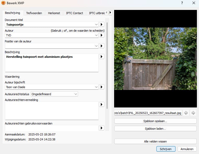 Je kunt metadata verwijderen, maar ook zelf bewerken in XnView MP.