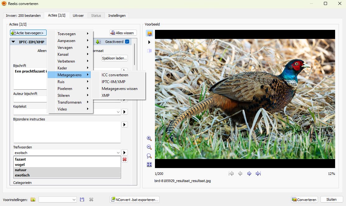 Je kunt metadata in één keer ook in meerdere fotobestanden toevoegen.