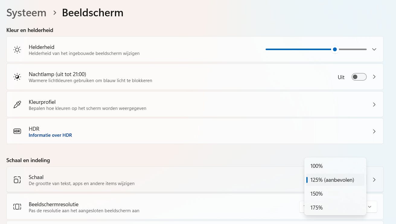 Hier kun je het algehele zoomniveau van je systeem instellen.