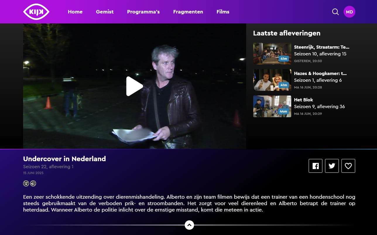 Een populair tv-programma als Undercover in Nederland kun je met KIJK terugkijken.