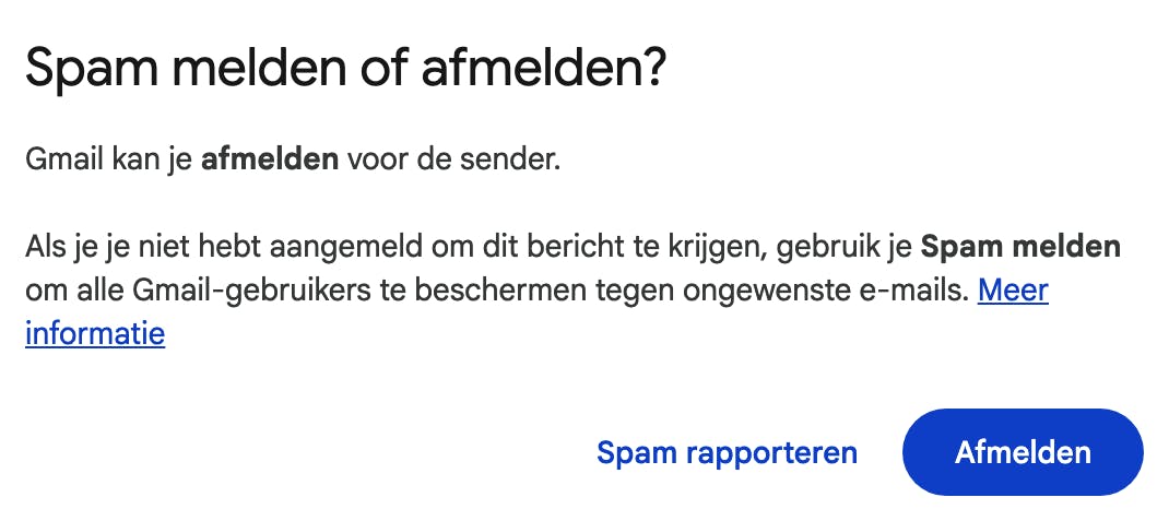 Gmail verplaatst het bericht in de spam-map en zorgt ervoor dat je geen berichten meer ontvangt van deze afzender.