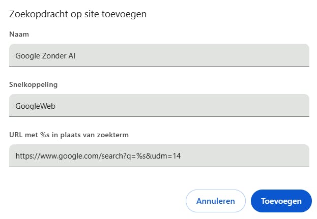 Zorg dat je deze gegevens in Site Search ingeeft.