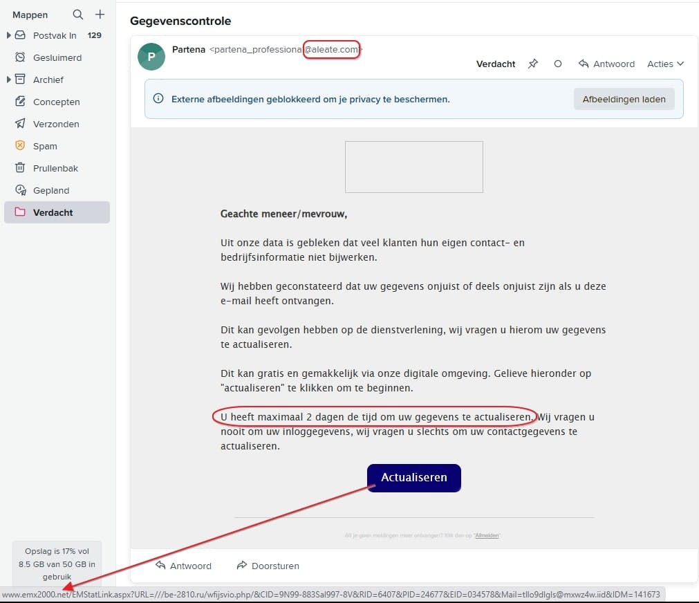 Urgentie en vreemde url's: dat moet je aan het denken zetten.
