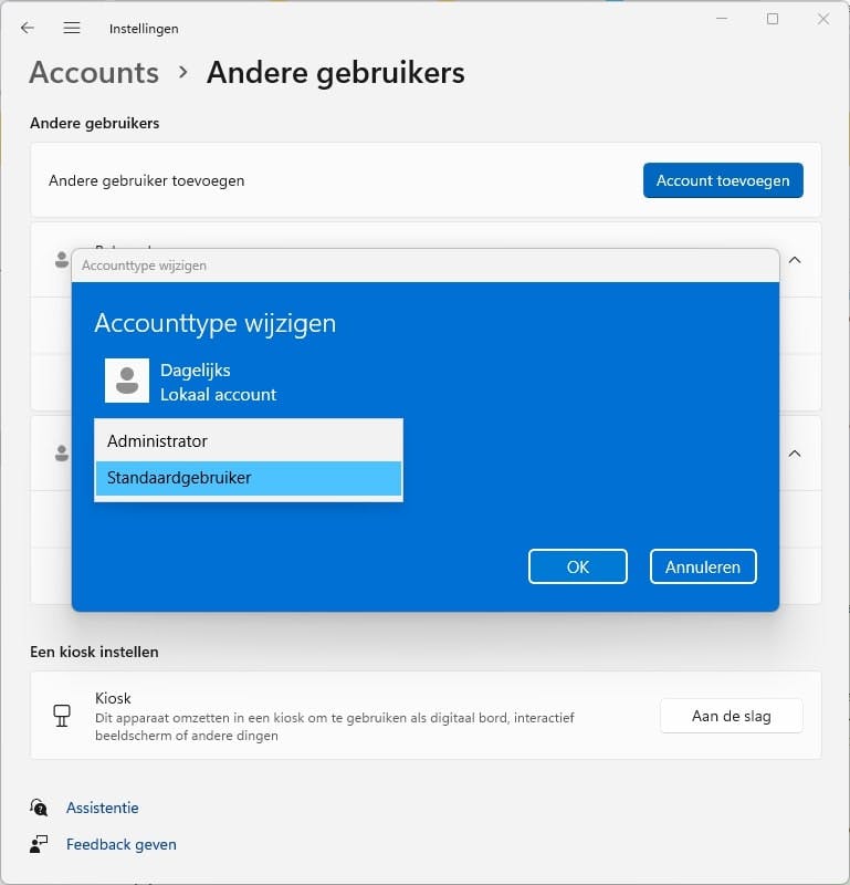 Voor dagelijks gebruik meld je je het beste als standaardgebruiker aan.