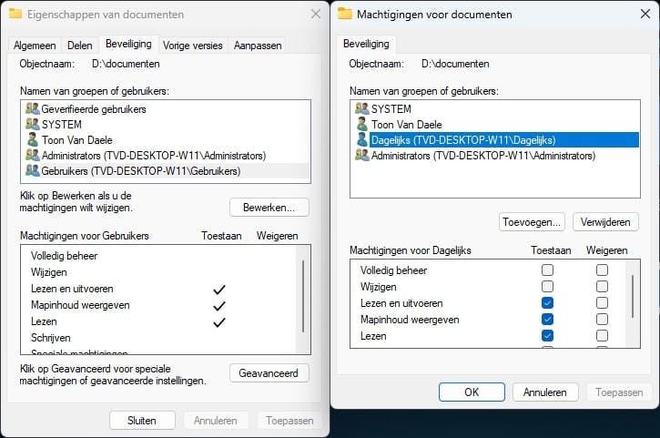 Je kunt de toegang beperken, zowel op lokaal als op shareniveau.