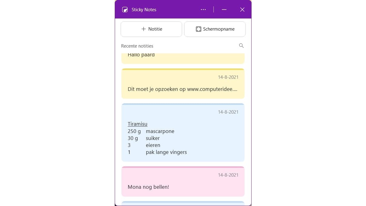 Soms word je verrast door oude memo's die nog in de lijst met notities staan.