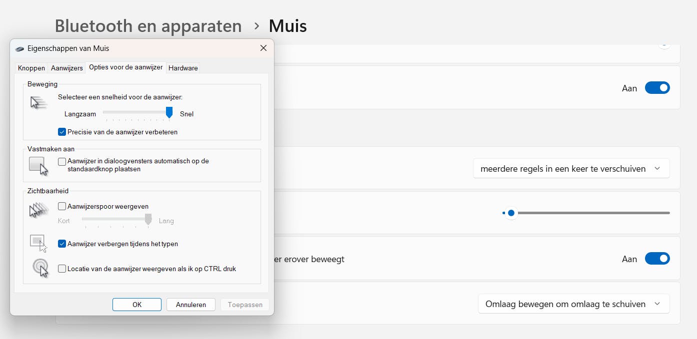 Windows 11 biedt veel verschillende instellingen voor je muis, ook in het ietwat verouderde, aanvullende menu.
