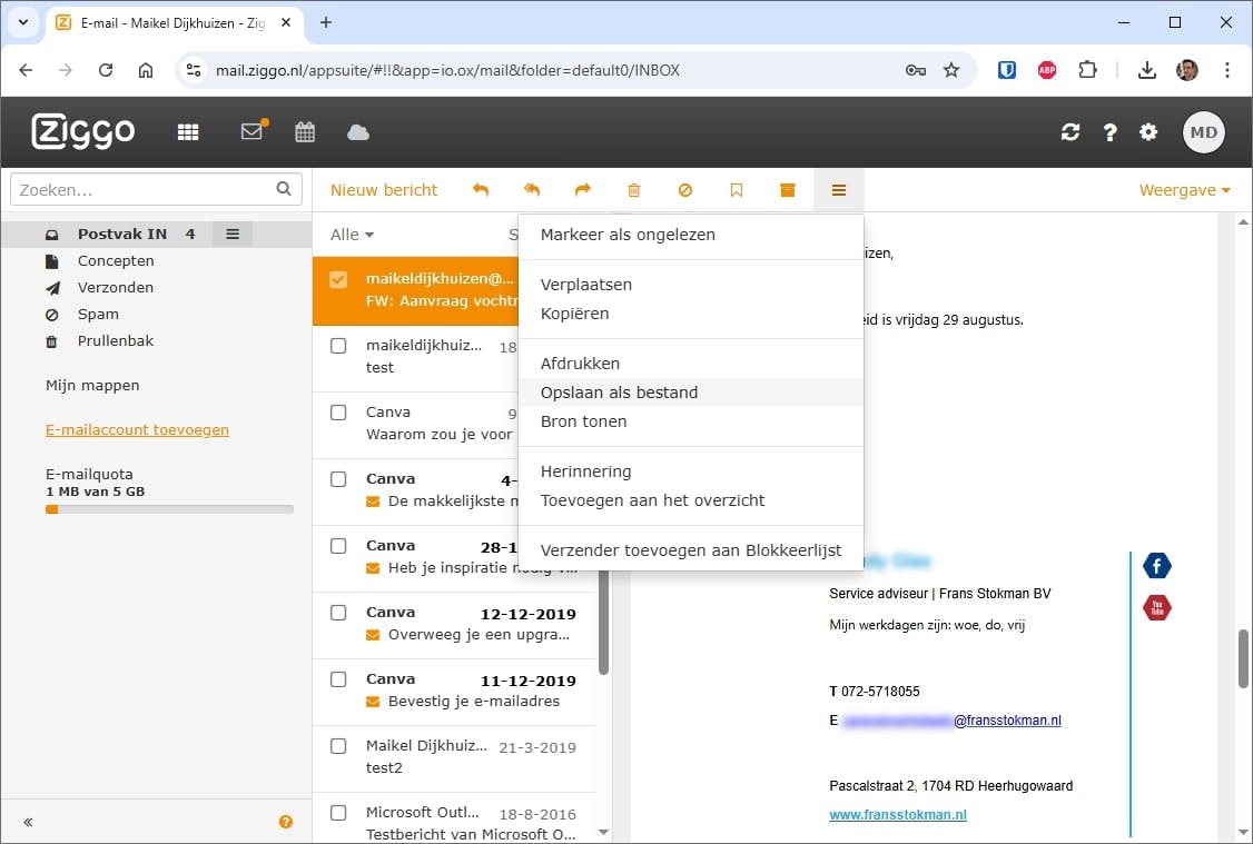 Sla vanuit Ziggo Mail een belangrijk bericht op.