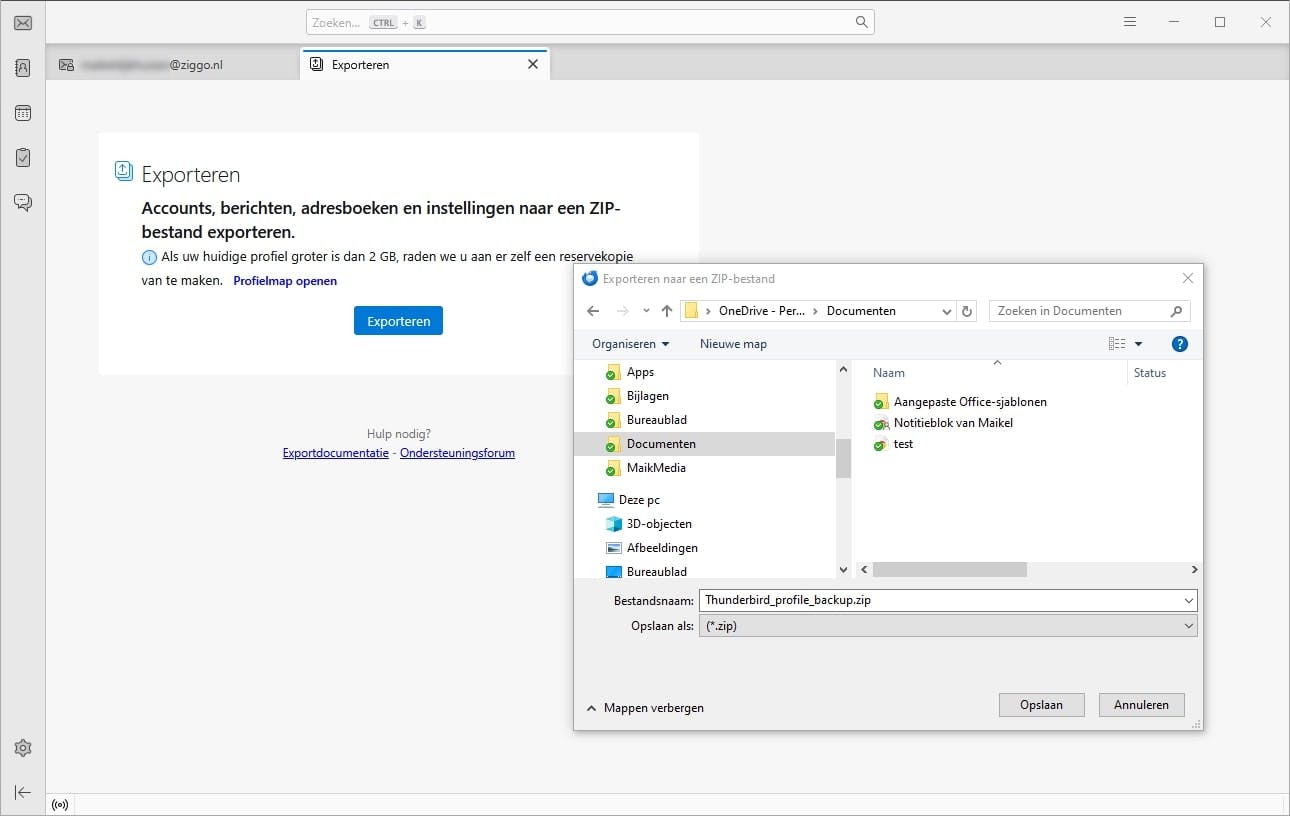 Het back-uppen van een compleet gebruikersprofiel is dankzij de snelle exporteerfunctie zo gepiept.