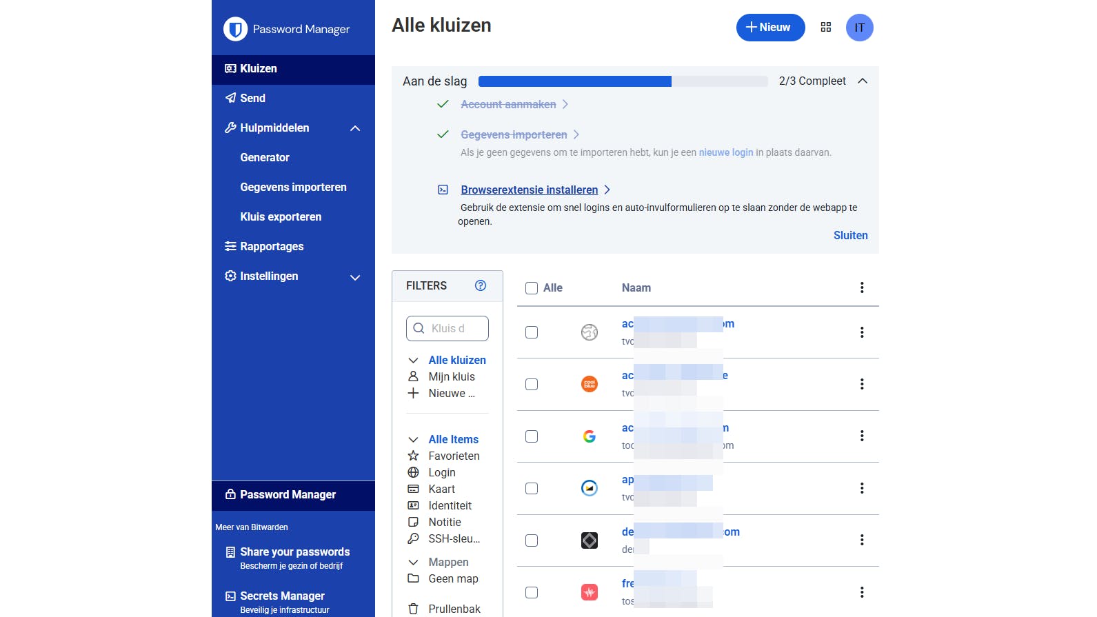De webversie van Bitwarden is nog handiger als je ook de browserextensie installeert.