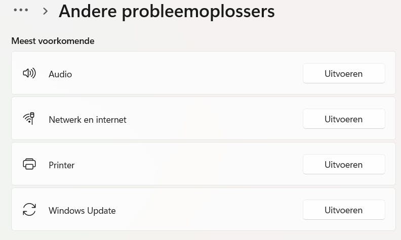 Windows heeft een ingebouwde set probleemoplossers.