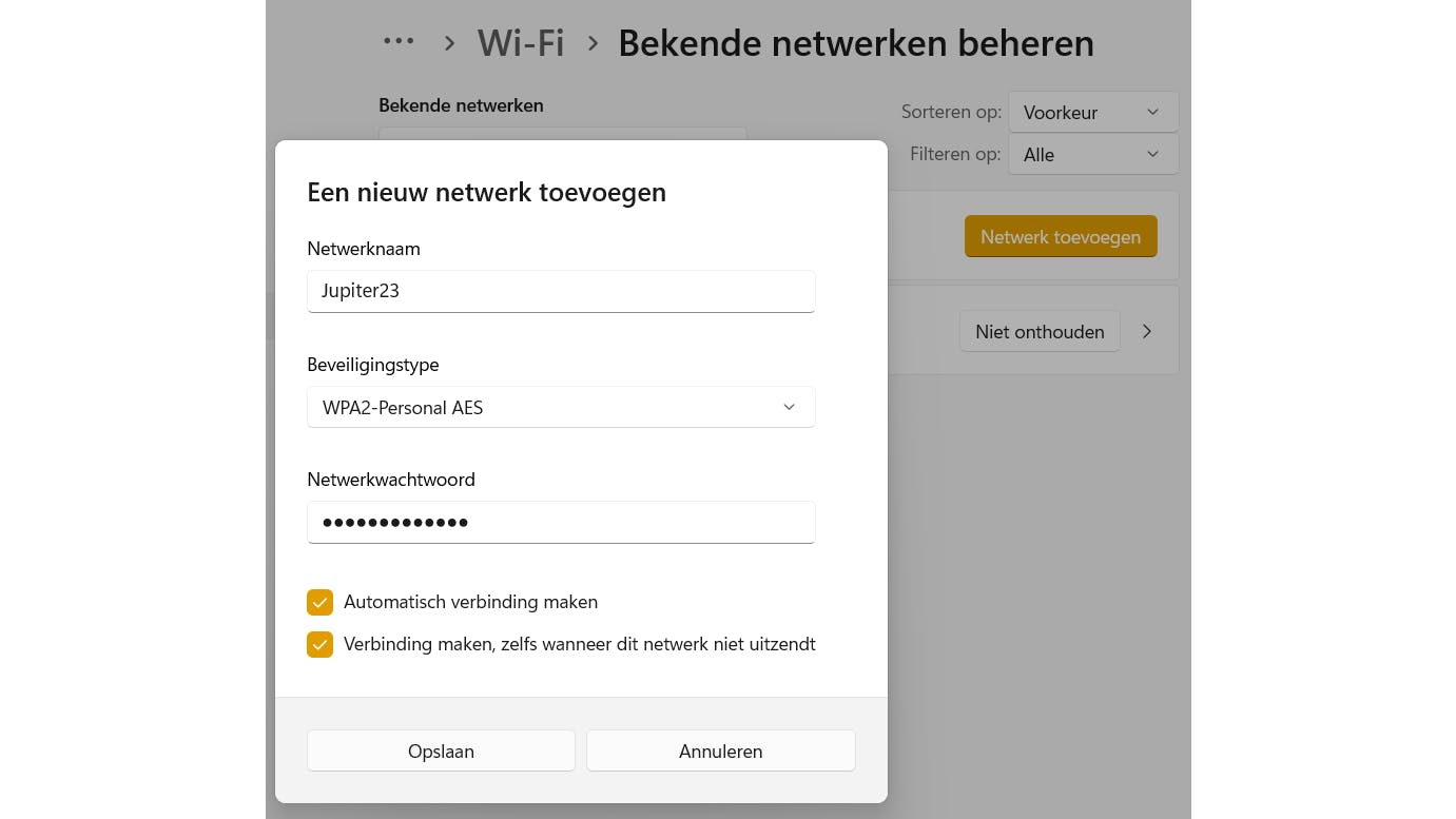 Verwijder het oude netwerk en begin met een nieuw netwerk.
