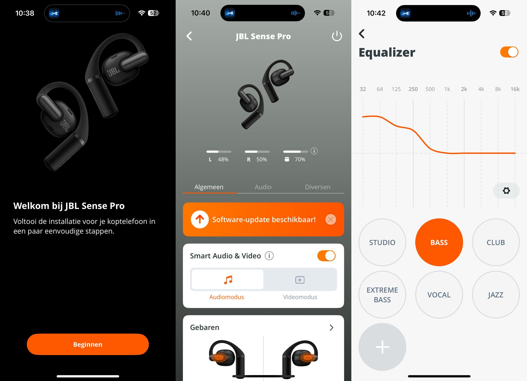 Audio-instellingen van JBL Sense Pro in app