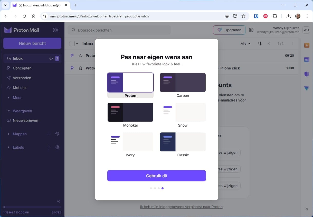 Proton Mail heeft zes stijlvolle thema's in huis.