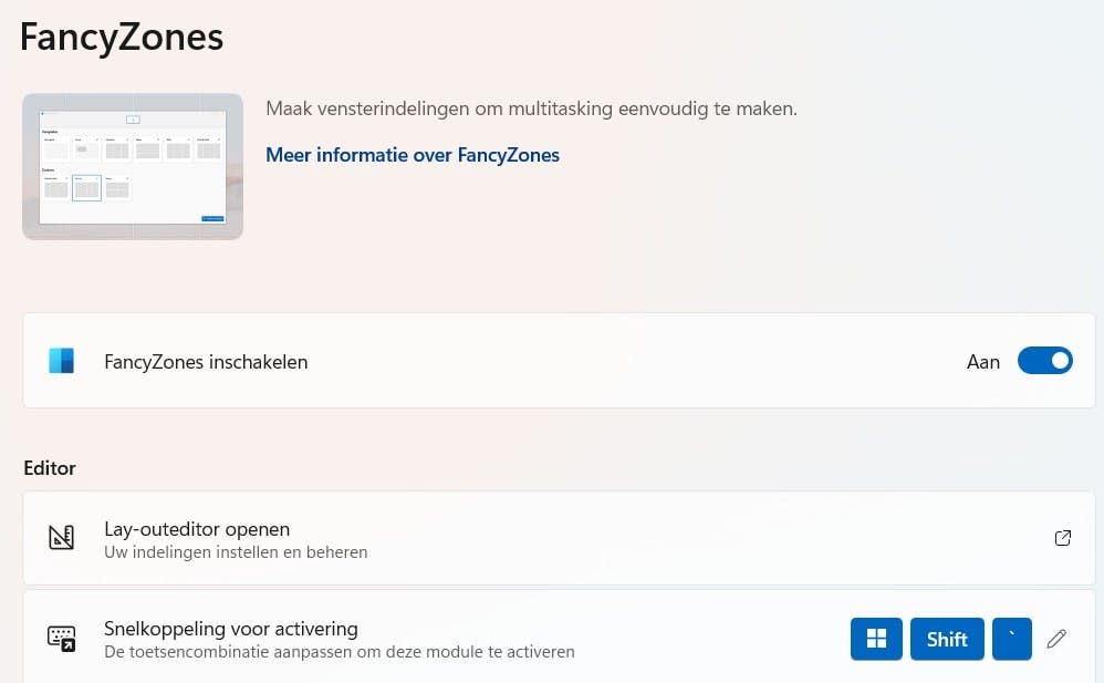 FancyZones zijn vaste plekken waar je vensters en apps op kunt vastzetten.