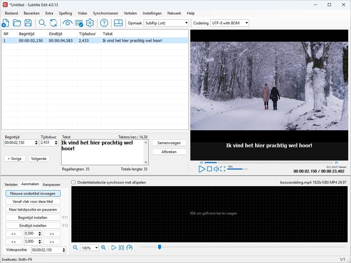 Je kunt de ondertitels handmatig toevoegen en nauwkeurig timen.