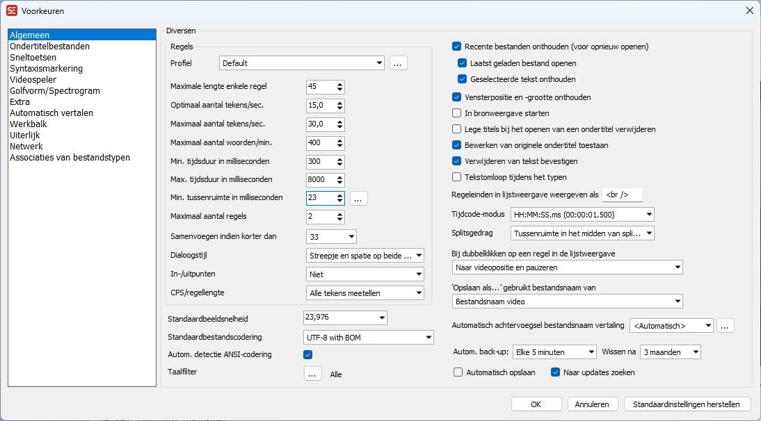 In het voorkeurenmenu kun je zelf heel wat 'drempelwaarden' instellen.