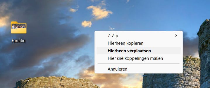Door met rechts te slepen, opent een snelmenu.