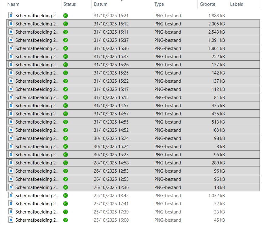 Met Shift-klik selecteer je een aaneengesloten reeks bestanden.