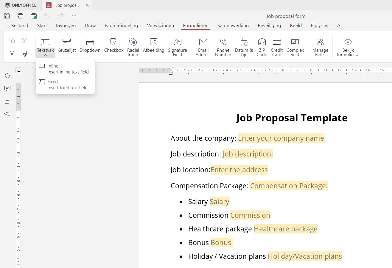 Met OnlyOffice verander je een document in een handomdraai in een invulbare pdf.