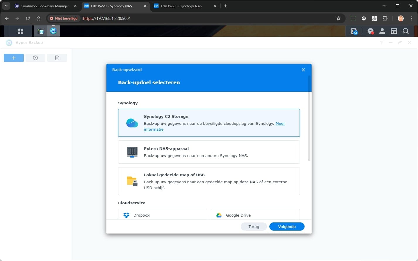 Hyper Backup verbindt een Synology NAS met de eigen C2 Storage of een van de andere cloudservices.