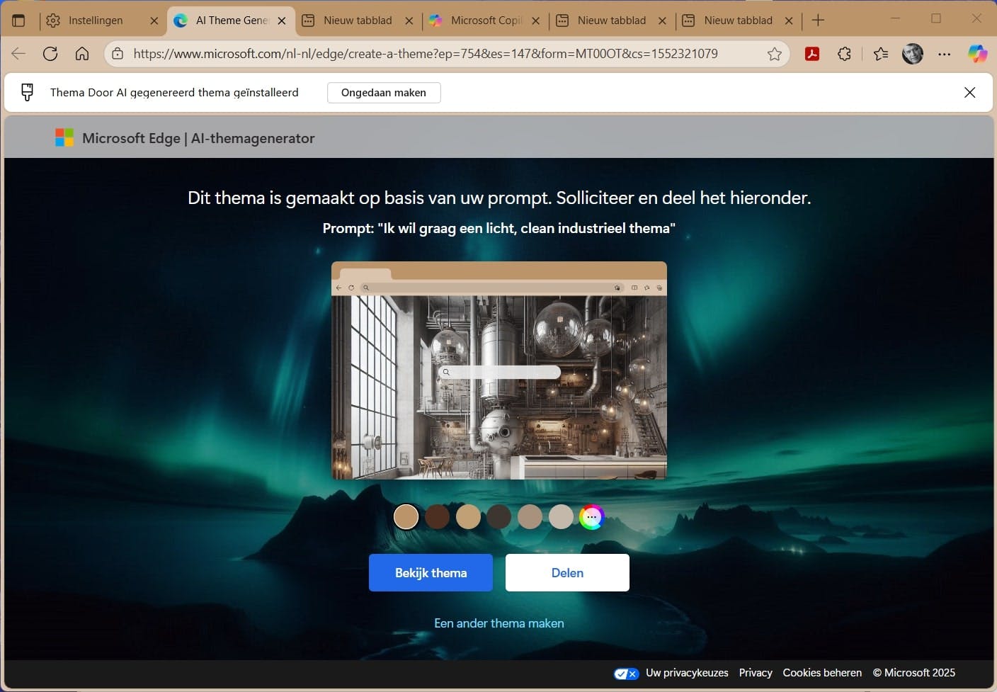 Je krijgt een voorvertoning van het nieuwe thema en een kleurenschema.