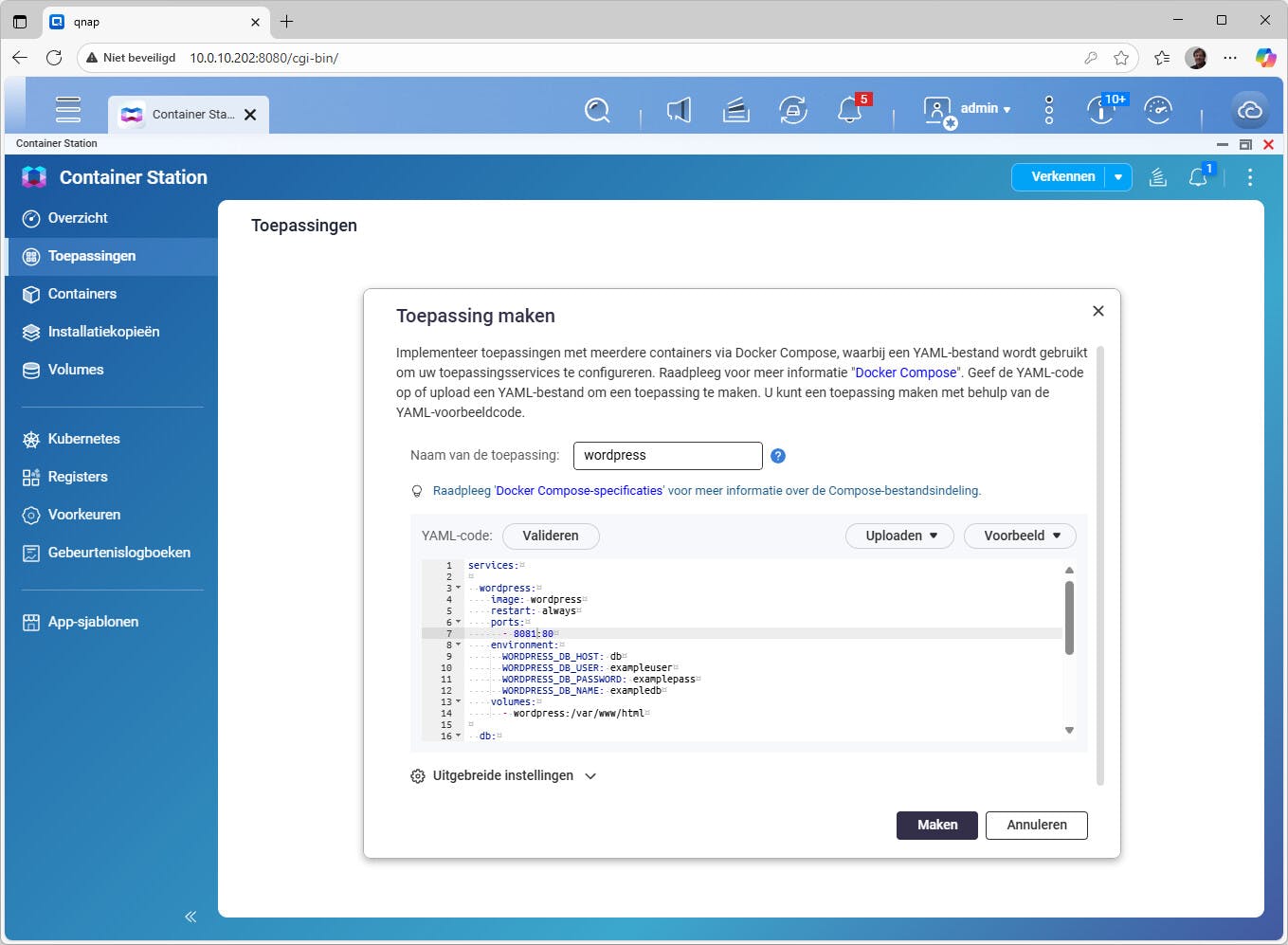 QNAP ondersteunt ook het werken met Docker Compose.