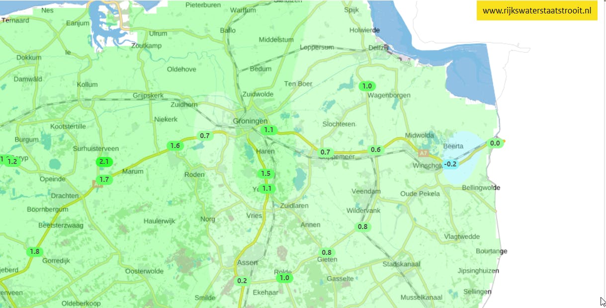 Dinsdag 3 februari, 14:30 uur: in het noordoosten van Groningen duikt de temperatuur van het wegdek al onder het vriespunt.