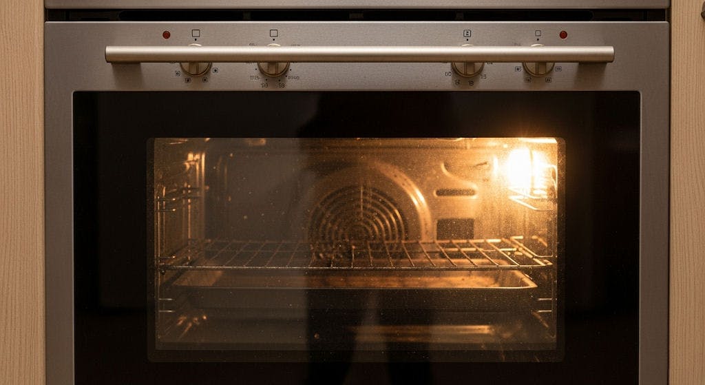 Een vieze ovendeur reinig je het beste met een ruitenreiniger. Voor de binnenkant kun je beter een ontvetter gebruiken.