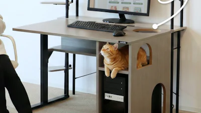 Met dit bureau valt je kat je niet meer lastig tijdens het werken