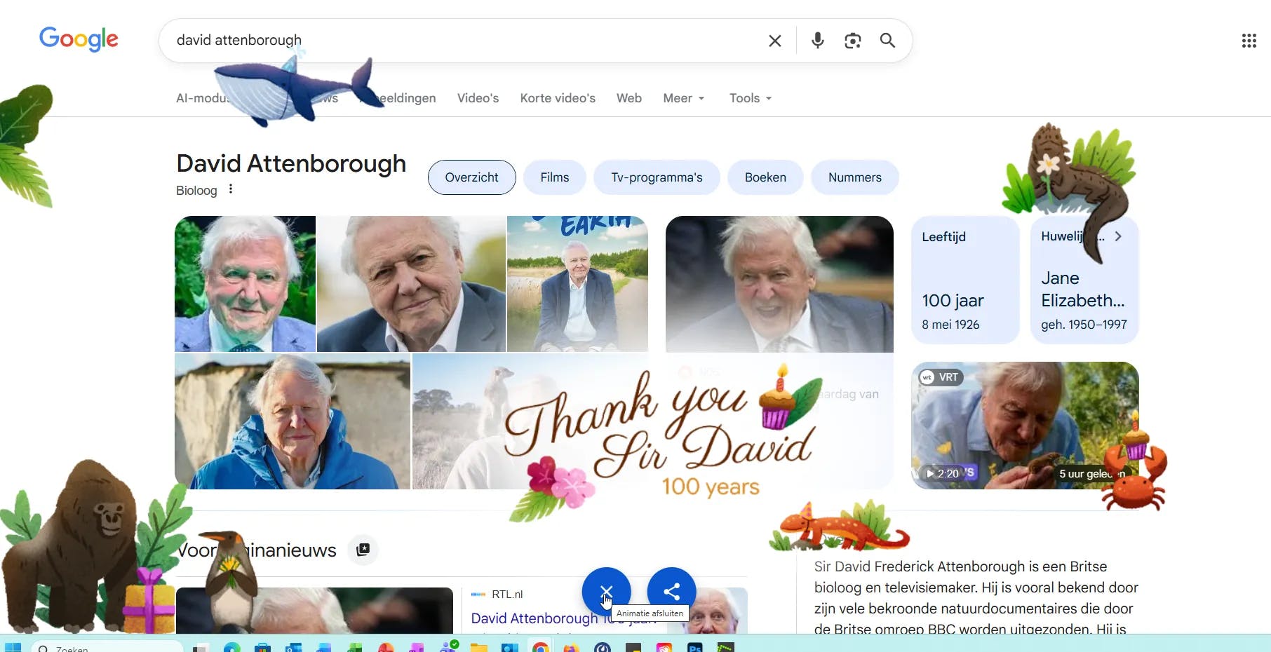 Google zet Sir David Attenborough in de bloemetjes voor zijn 100e verjaardag