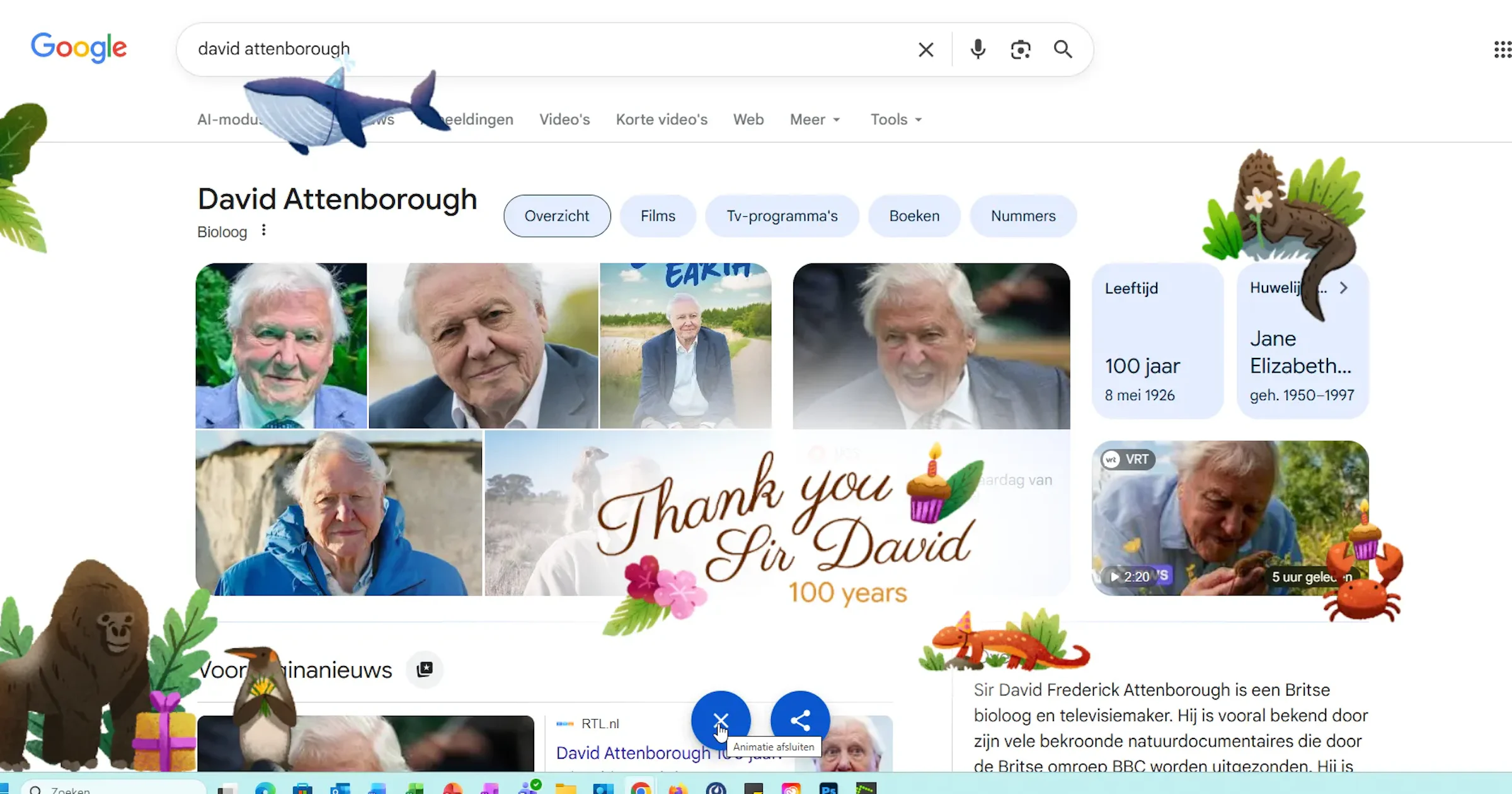 Google zet Sir David Attenborough in de bloemetjes voor zijn 100e verjaardag