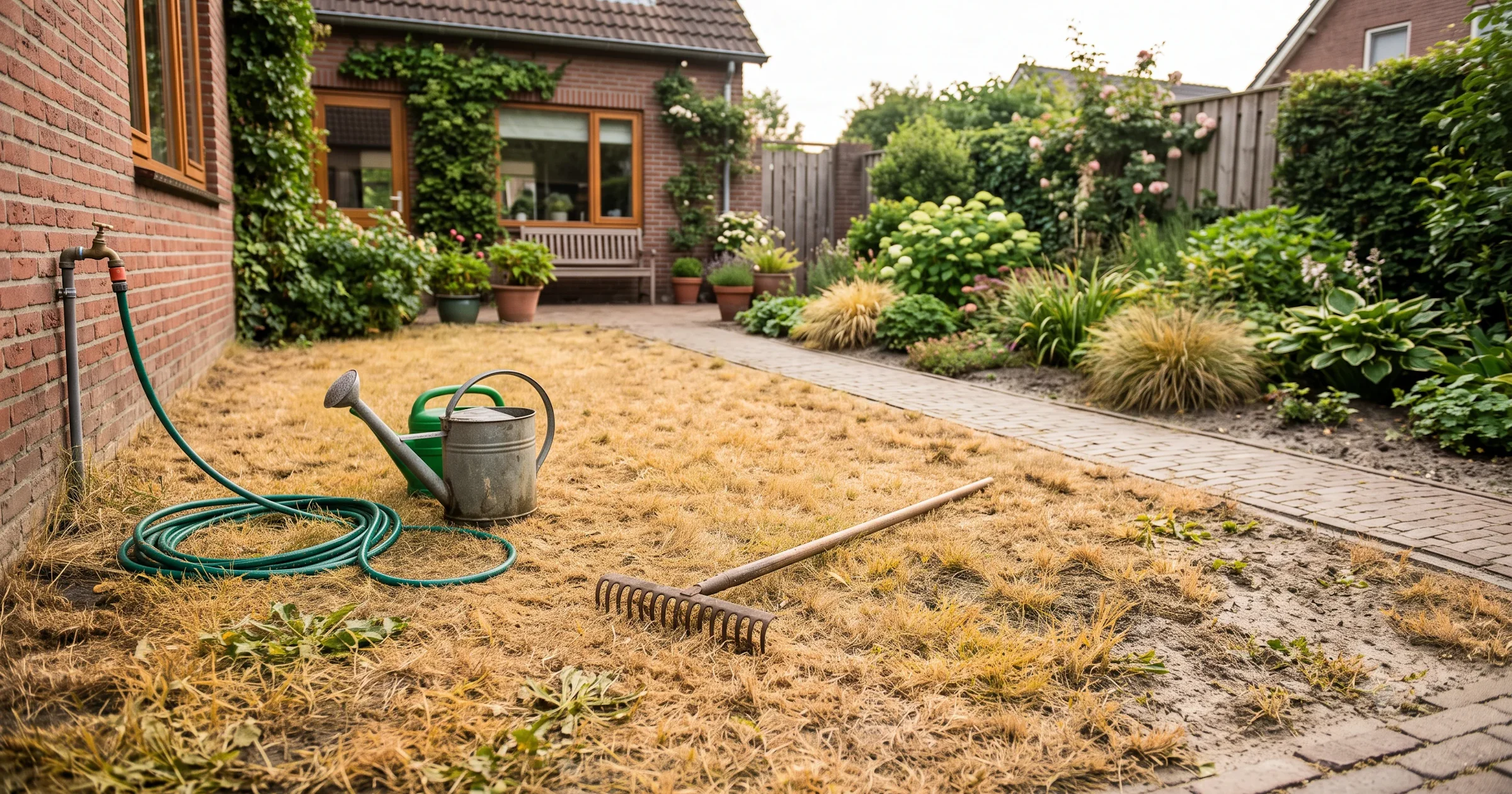 Gazon herstellen na droogte: zo krijg je geel en kaal gras weer groen
