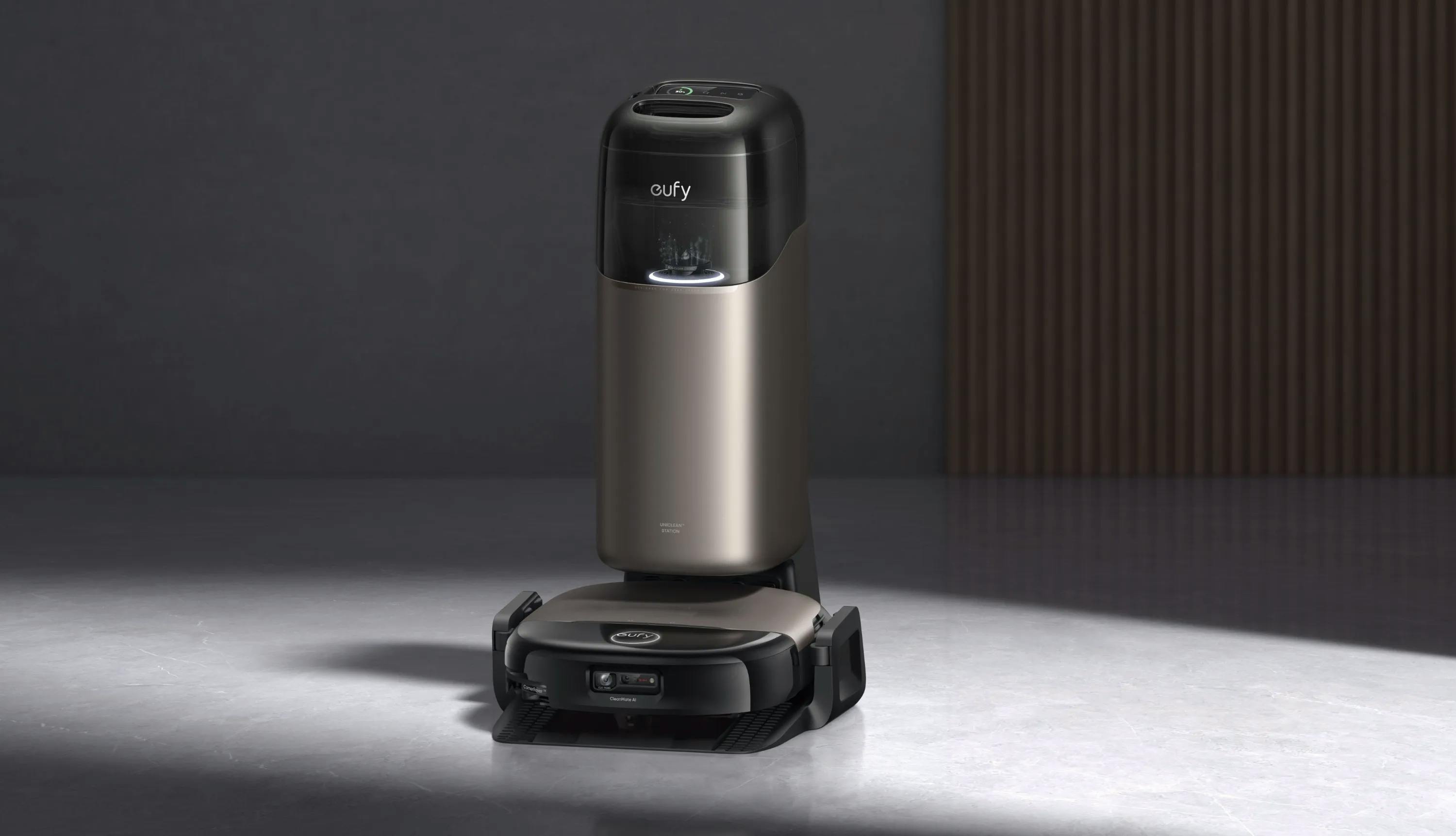 De eufy Omni S2-robotstofzuiger maakt zijn dweil tijdens het schoonmaken continu schoon