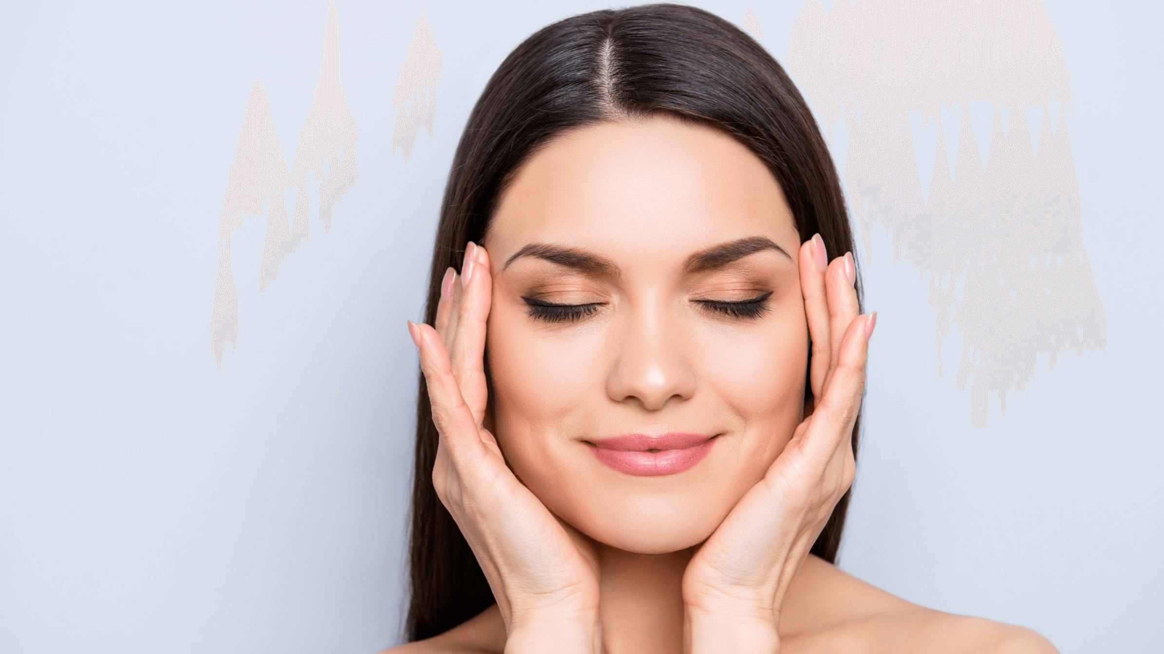 Woman closing her eyes touching her face