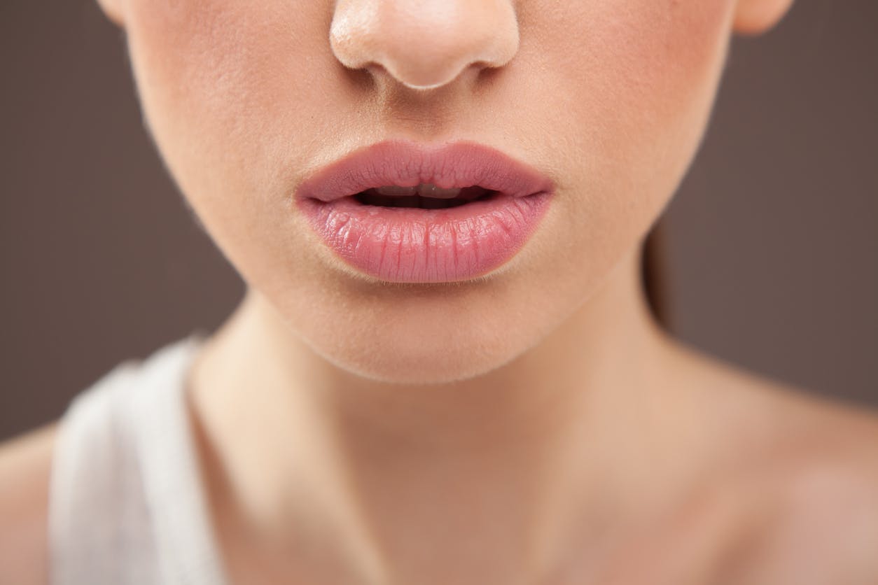 Close up of woman's lower face and lips