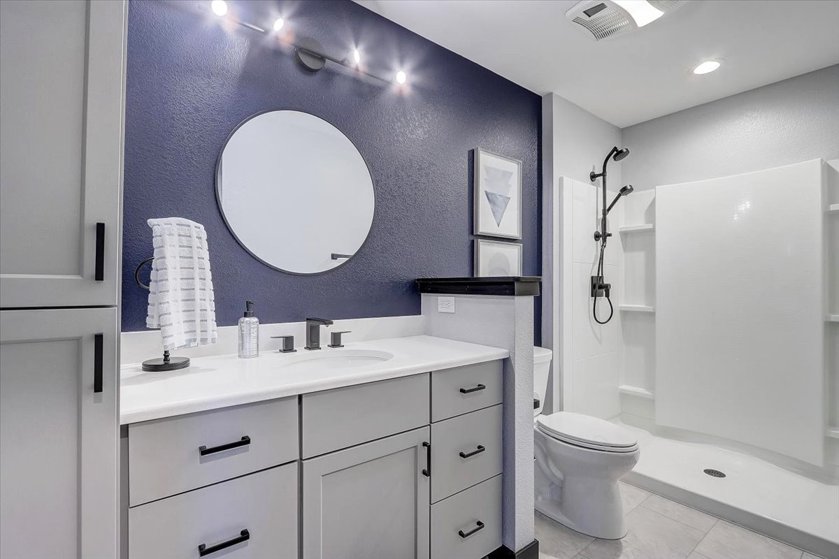 Bathrooms cabinets gallery photo featuring a Lancaster, Maple, Mist finished product.