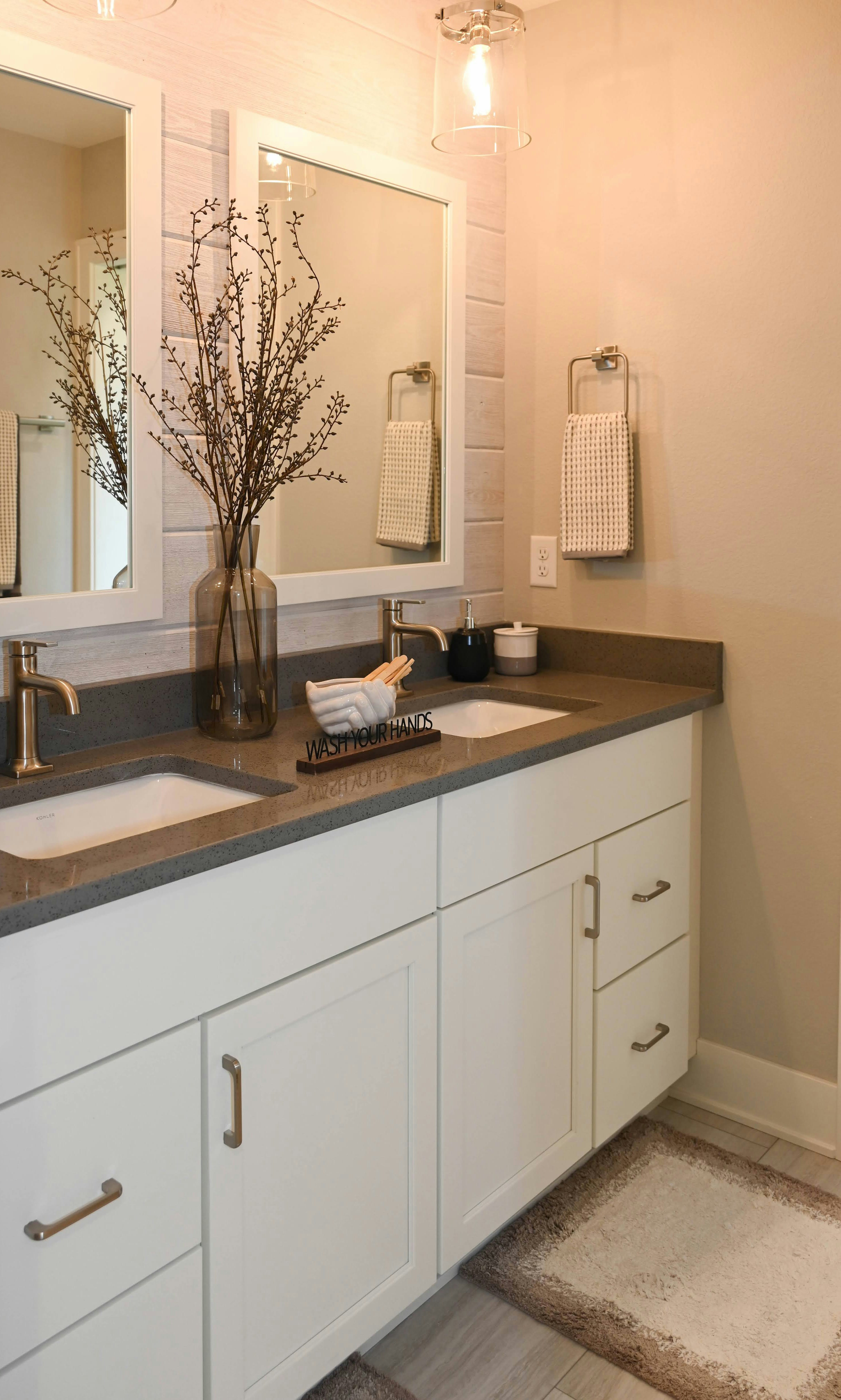 Bathrooms cabinets gallery photo featuring a Dover, Painted Maple, White Ice finished product.