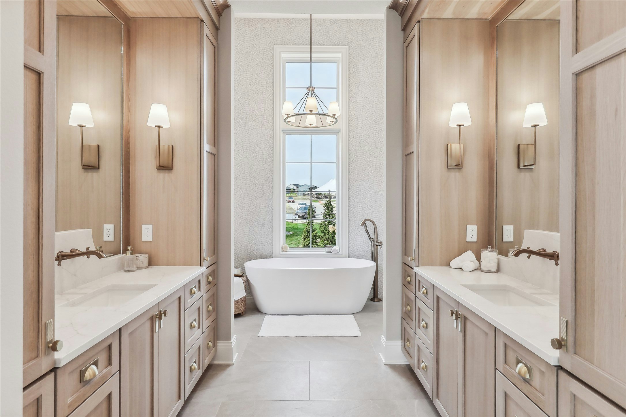 Bathrooms cabinets gallery photo featuring a Dover, Quartersawn White Oak, Dune finished product.