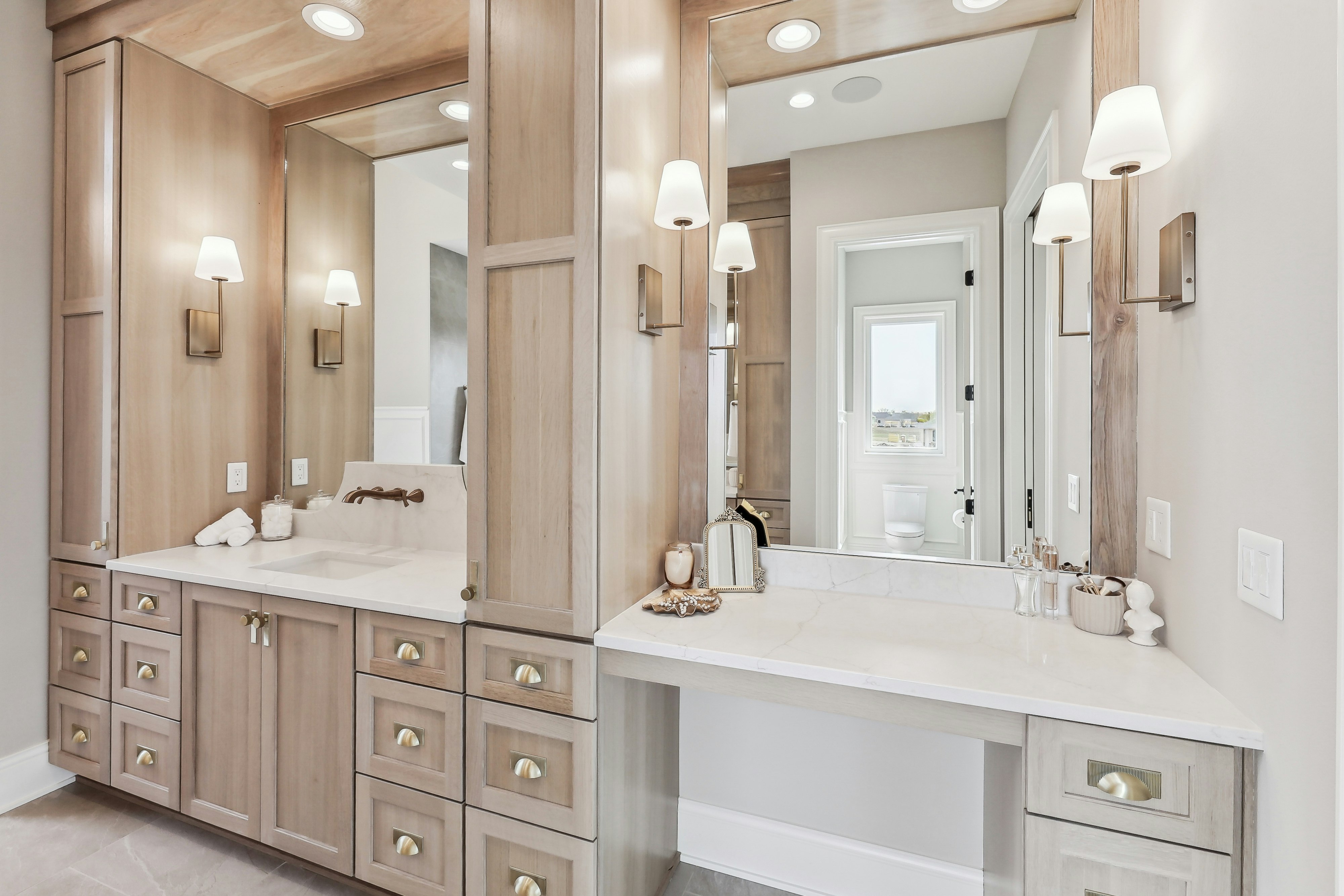 Bathrooms cabinets gallery photo featuring a Dover, Quartersawn White Oak, Dune finished product.