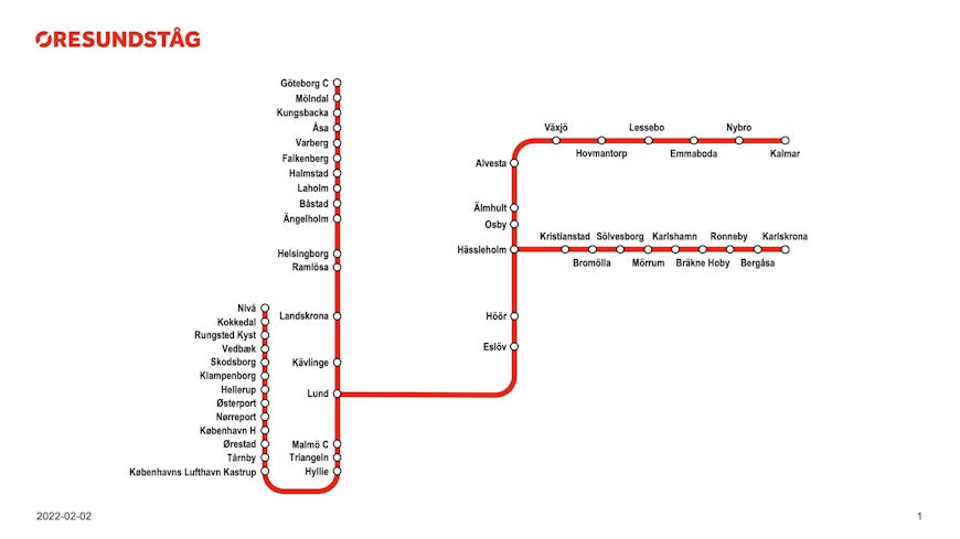 Öresundståg rail map 2022 Öresundståg rail map 2022