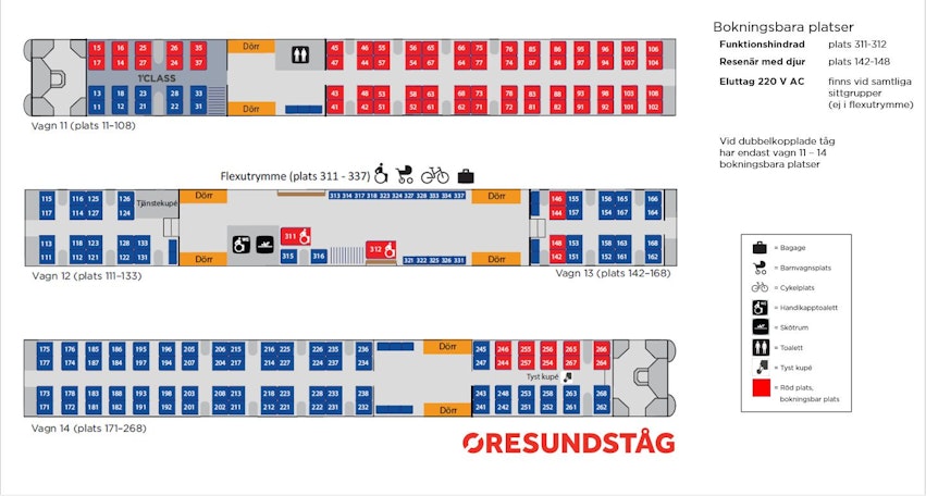 Seatmap Öresund train for seat reservation