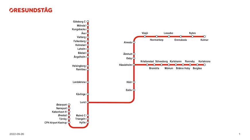 Öresundståg rail map 2023
